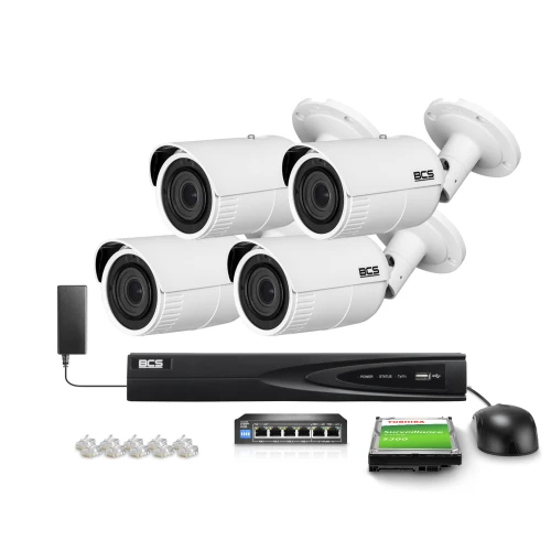 Angebot für 8-Kanal-Überwachung mit 4x 5 MPx Kamera BCS-V-TIP45VSR5 IR 50m, Motozoom, Starlight