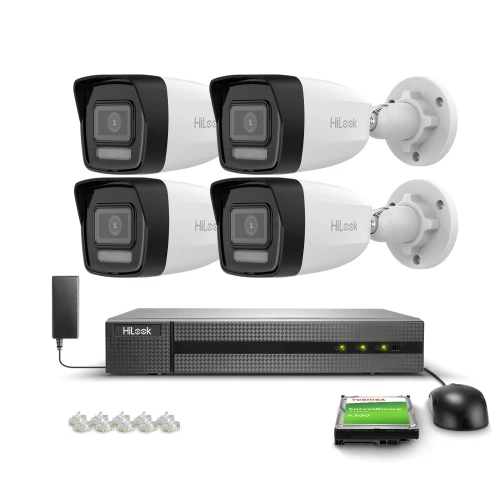 Überwachungsset 4x IPCAM-B2-30DL Full HD, PoE, Hybrid Light 20/30m MD 2.0 Hilook Hikvision