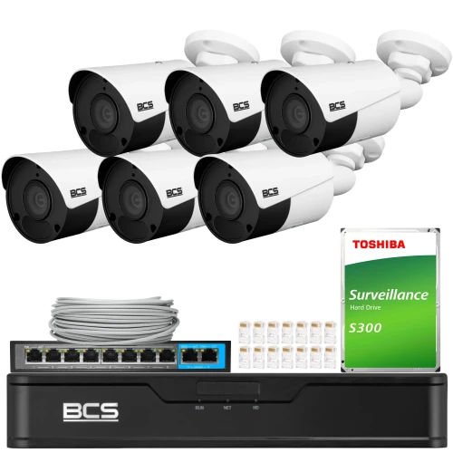 Überwachungsset mit 6 Kameras 5Mpx BCS-P-TIP15FSR5 IR 30m, Rekorder, Festplatte, PoE-Switch