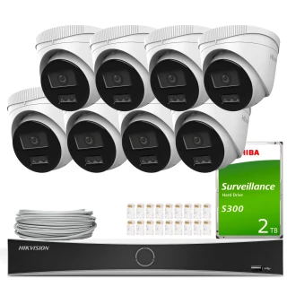 HiLook Hikvision Überwachungskit 8x IPCAM-T8-30DL 4K Smart Hybrid Light 30m, Erkennung