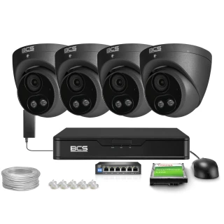 IP-Überwachungskit 4x BCS-P-EIP28FSR3L2-AI2-G 8Mpx, WDR 120dB, Personen- und Fahrzeugerkennung, IR 30m