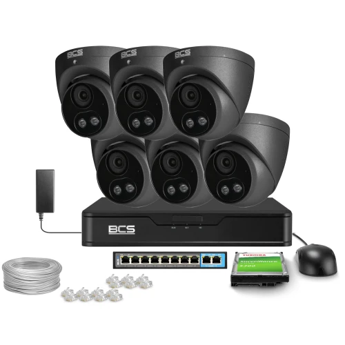 IP-Überwachungskit 6x BCS-P-EIP28FSR3L2-AI2-G 8Mpx, WDR 120dB, Personen- und Fahrzeugerkennung, IR 30m