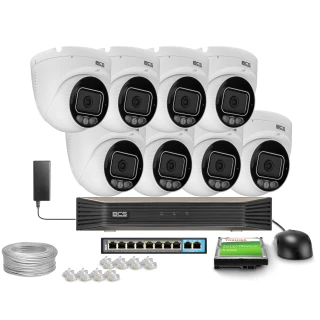 Zestaw do monitoringu IP 8x BCS-P-EIP25FSR3L3-AI2(2) 5 Mpx, WhiteLight, WDR130dB, NightColor