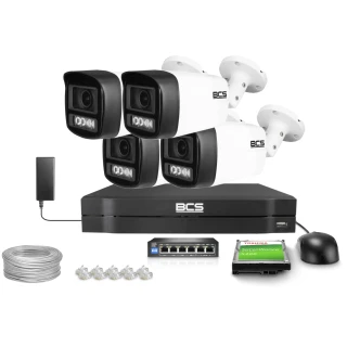 IP-Überwachungskit BCS Line 4x BCS-L-TIP14FCL5-Ai1, 4Mpx, NightColor 2.0, Weißlicht