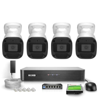 Überwachungsset für Unternehmen und Zuhause 4x BCS-B-TIP12FR3(2.0) Full HD IR 30m Mikrofon PoE Festplatte 1TB