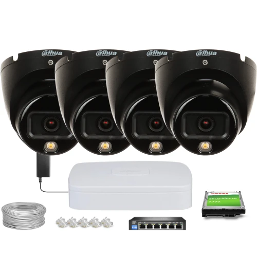 Zestaw do monitoringu IP Dahua 4x IPC-HDW1839T-A-IL-0280B-S6 Black Smart Dual Light 8 Mpx 2.8mm Dahua