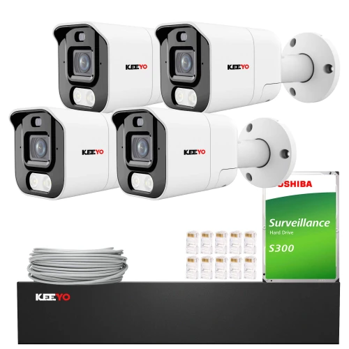 IP-Überwachungsset KEEYO 4x LV-V-IP5M25TF-ADC 5Mpx, aktive Abschreckung, doppelte Beleuchtung