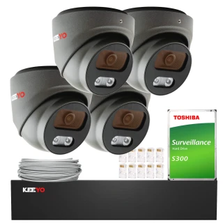 Überwachungsset KEEYO 4x LV-V-IP8M25DF-DL-G 8Mpx, Hybridbeleuchtung IR/LED