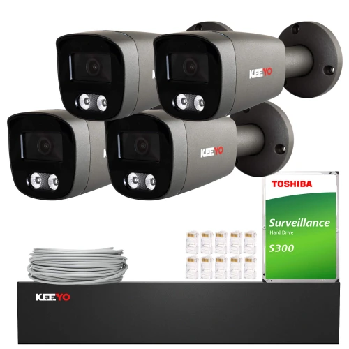 Überwachungsset KEEYO 4x LV-V-IP5M25TF-DL-G 5Mpx, hybrides IR/LED-Beleuchtung