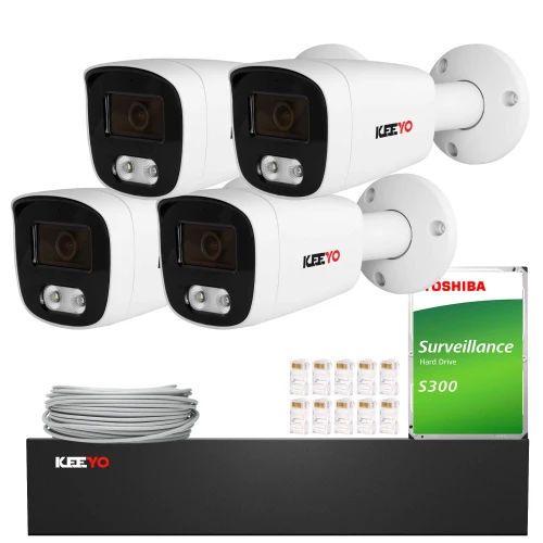 Set für IP-Überwachung 4x LV-V-IP5M25TF-B 5Mpx, 1x LV-NVR-9CH-4P KEEYO