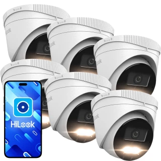 HiLook by Hikvision IP Dome-Kamera-Set 6x IPCAM-T6-30DL 6Mpx Smart Hybrid-Light 30m