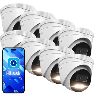 HiLook by Hikvision IP-Dome-Kamera-Set 8x IPCAM-T4-30DL 4Mpx Dual-Light 30m