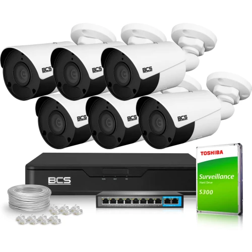 Überwachungsset mit 6 Kameras 5MPx BCS-P-TIP15FSR5 IR 30m, Rekorder, Festplatte, PoE-Switch