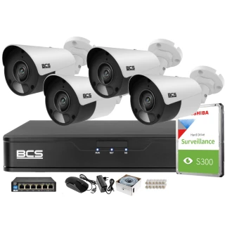 Überwachungsset 4 Kameras 5MPx BCS-P-TIP15FSR5 IR 30m, Rekorder, Festplatte, PoE-Switch