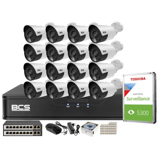 Überwachungsset mit 16 Kameras 5MPx BCS-P-TIP15FSR5 IR 30m, Rekorder, Festplatte, PoE-Switch